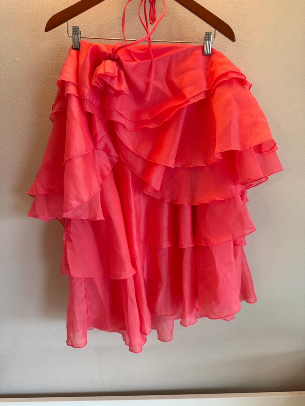 Ruffled Tiered Women's halter dress‎ in Bright Coral Pink medium